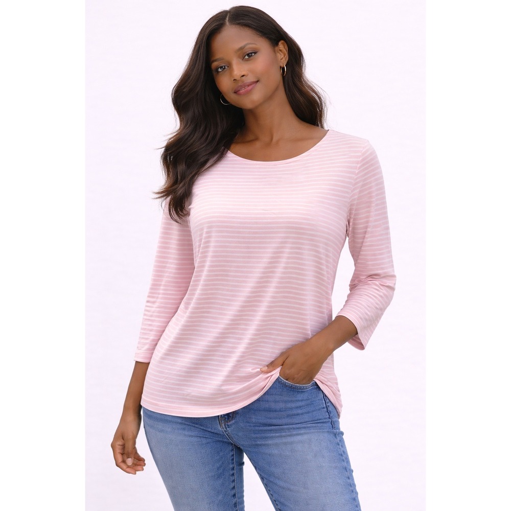 Appleseed's- Light Pink Striped Quarter Sleeve Top Size PM